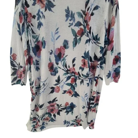J. Jill Floral Linen Open Duster Cardigan Size Large White Spring Watercolor - Picture 8 of 10